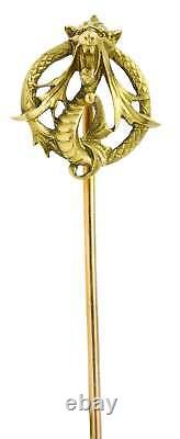 French Art Nouveau 18 Karat Green Gold Serpent Dragon Stickpin