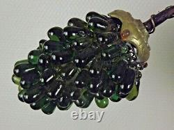 French Art Nouveau Bronze Lamp 2 Murano Glass Green Grape Shades & Flowers 3177