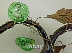 French Art Nouveau Bronze Lamp 2 Murano Glass Green Grape Shades & Flowers 3177