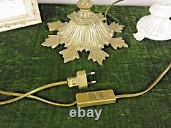 French Art Nouveau Bronze Lamp 2 Murano Glass Green Grape Shades & Flowers 3177