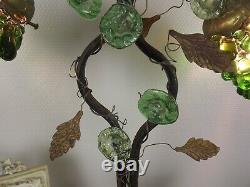 French Art Nouveau Bronze Lamp 2 Murano Glass Green Grape Shades & Flowers 3177