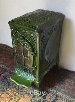 French Art Nouveau Front Loading Woodburning Stove Restored With New Firebox