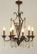French Art Nouveau Green & Bronze Iron 6 Light Crystal Cage Chandelier 2431