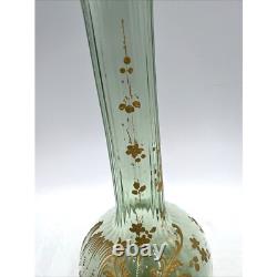 French Art Nouveau Mont Joy Legras Vase Green Glass Gold Enamel 10 Tall