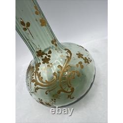 French Art Nouveau Mont Joy Legras Vase Green Glass Gold Enamel 10 Tall