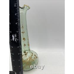 French Art Nouveau Mont Joy Legras Vase Green Glass Gold Enamel 10 Tall