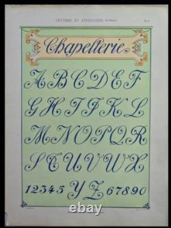 French Art Nouveau Shop Sign 1905 Lithograph Typefaces, Bordere, Alphabet