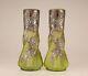 French Art Nouveau Cases Glass Paste Pewter Jewelled Vases Art Glass Pate Verre