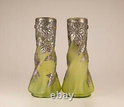 French Art Nouveau cases glass paste pewter jewelled vases Art glass Pate verre