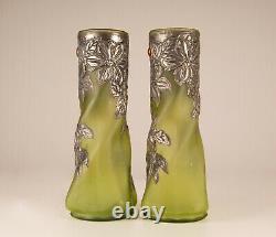 French Art Nouveau cases glass paste pewter jewelled vases Art glass Pate verre