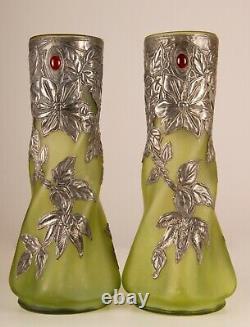 French Art Nouveau cases glass paste pewter jewelled vases Art glass Pate verre