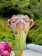 French Art Nouveau Large Green Vase With Pink Iris