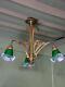 French Art Nouveau Three Light Pendant With Green Glass Lampshades
