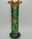 French Bohemian 13 Glass Vase Calla Lily Art Nouveau Gold W White Enamel Beads