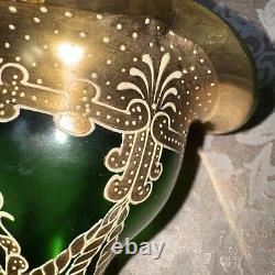 French Bohemian ART Glass Vase Gold Enamel ART NOUVEAU 1900 PONTIL Green Gold