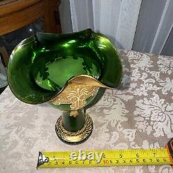 French Bohemian ART Glass Vase Gold Enamel ART NOUVEAU 1900 PONTIL Green Gold