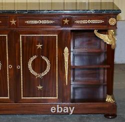 French Empire Napoleon III Style Bronze Mounted Green Marble Topped Sideboard