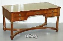 French Empire Revival Bureau De Plat Extending Desk Writing Table Green Leather