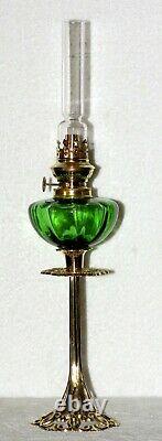 French Int. Ribbed Green + Pierced Art Nouveau Brass Candle Stick Peg Oil Lamp