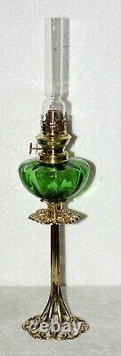 French Int. Ribbed Green + Pierced Art Nouveau Brass Candle Stick Peg Oil Lamp