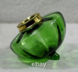 French Int. Ribbed Green + Pierced Art Nouveau Brass Candle Stick Peg Oil Lamp