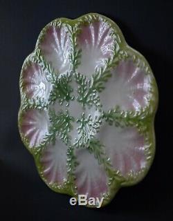 French St Clement 19th Century Pink & Green Oyster Plate Seafood Dish