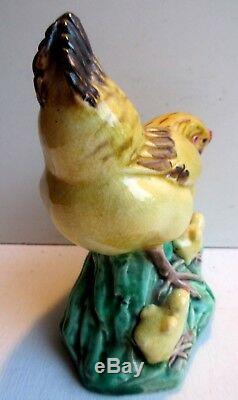 French sculpture Majolica, chicken and chicks, Georges Dreyfus