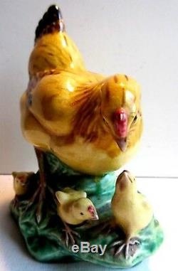 French sculpture Majolica, chicken and chicks, Georges Dreyfus