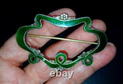 GIFT BOXED? ART NOUVEAU Antique STERLING SILVER Enamelled Vintage Brooch