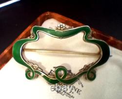 GIFT BOXED? ART NOUVEAU Antique STERLING SILVER Enamelled Vintage Brooch