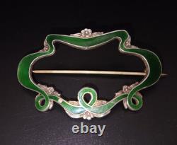 GIFT BOXED? ART NOUVEAU Antique STERLING SILVER Enamelled Vintage Brooch