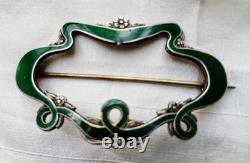 GIFT BOXED? ART NOUVEAU Antique STERLING SILVER Enamelled Vintage Brooch