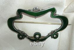 GIFT BOXED? ART NOUVEAU Antique STERLING SILVER Enamelled Vintage Brooch