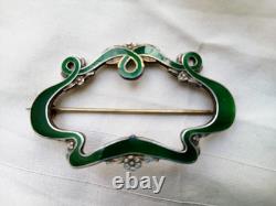GIFT BOXED? ART NOUVEAU Antique STERLING SILVER Enamelled Vintage Brooch