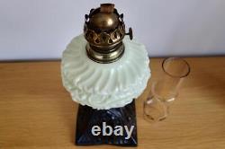 GORGEOUS ANTIQUE ART NOUVEAU OIL LAMP 1890's OPALINE GREEN GLASS BURNER & WICK