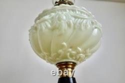 GORGEOUS ANTIQUE ART NOUVEAU OIL LAMP 1890's OPALINE GREEN GLASS BURNER & WICK