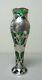 Gorgeous Art Nouveau Silver Overlay On Green Art Glass Vase, 10 High