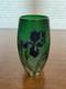 Gorgeous Vtg Art Nouveau Green Art Glass Vase With Embossed Flowers 7.75h Htf