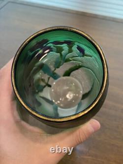 GORGEOUS VTG ART NOUVEAU Green Art Glass Vase With Embossed Flowers 7.75H HTF