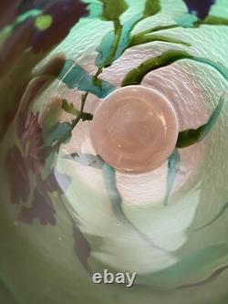 GORGEOUS VTG ART NOUVEAU Green Art Glass Vase With Embossed Flowers 7.75H HTF