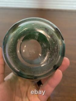 GORGEOUS VTG ART NOUVEAU Green Art Glass Vase With Embossed Flowers 7.75H HTF