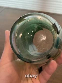 GORGEOUS VTG ART NOUVEAU Green Art Glass Vase With Embossed Flowers 7.75H HTF