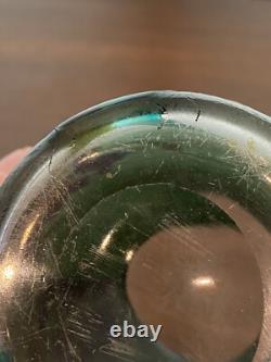 GORGEOUS VTG ART NOUVEAU Green Art Glass Vase With Embossed Flowers 7.75H HTF