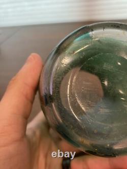 GORGEOUS VTG ART NOUVEAU Green Art Glass Vase With Embossed Flowers 7.75H HTF