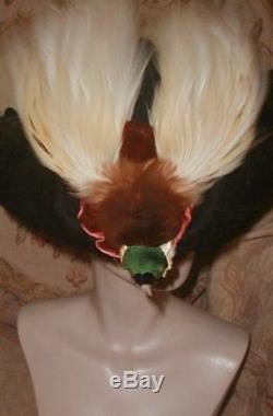 GRAND Antique 1910 Gigantic BIRD OF PARADISE Plumes Hat w French Silk Bow Buckle