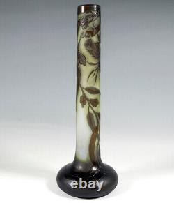 Galle Cameo Skinny Vase Green Blossoms & Sheet Decor France Height 45.5 CM Um