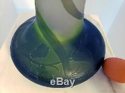 Galle Cameo Vase Art Nouveau French Art Glass Vase Green Floral 22.5 inch tall
