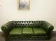 Genuine Chesterfield 3 Seater Sofa Green Leather Excellent Condition