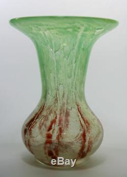 German Glass Vase WMF Ikora Vintage 1930's Art Nouveau Hand Blown Vase Green Red