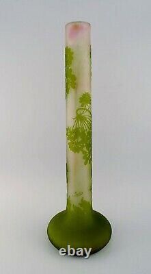 Giant Emile Gallé vase in frosted and green art glass with motifs of foliage